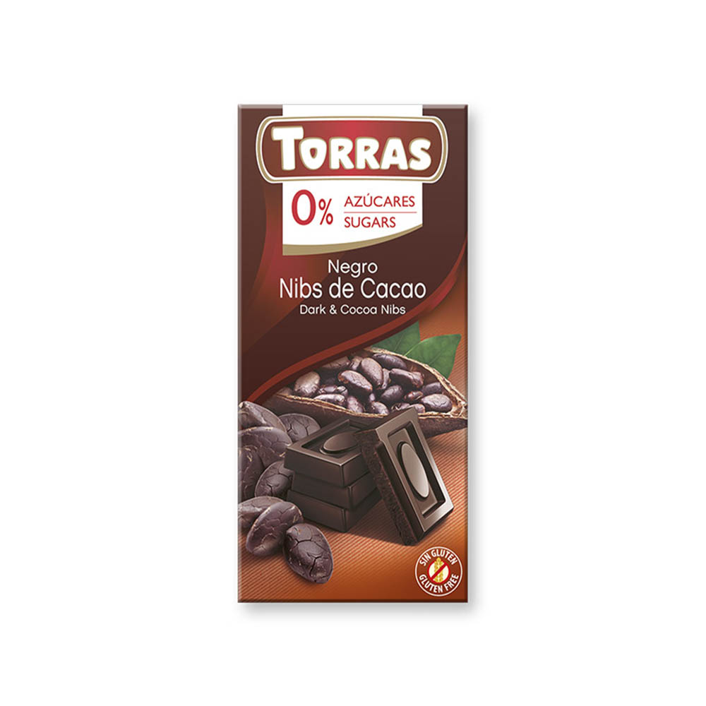 Шоколад черный TORRAS с какао бобами (БЕЗ САХАРА, БЕЗ ГЛЮТЕНА) 75 г — изображение 1