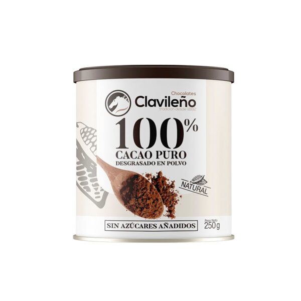 Какао 100% CLAVILENO без сахара, без глютена, 250г банка